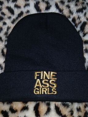 Fine Ass Girls Embroidered Black Beanie with Gold Lettering